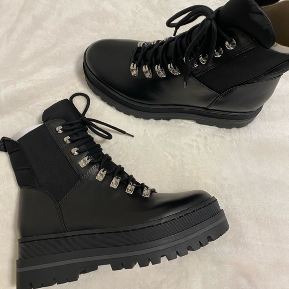 Marc Fisher Shoes - Marc Fisher Plune Combat Boots Leather Black Platform Bootie